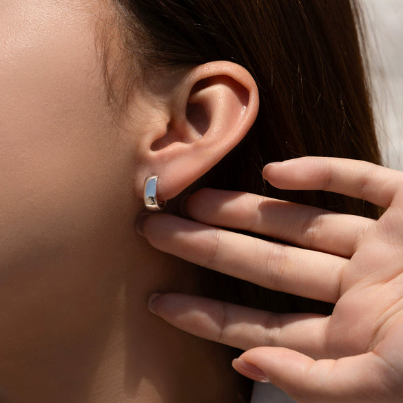 Wholesale S925 Silver Geometric Square Round Mirror Electroplated Minimalist Women's Earrings