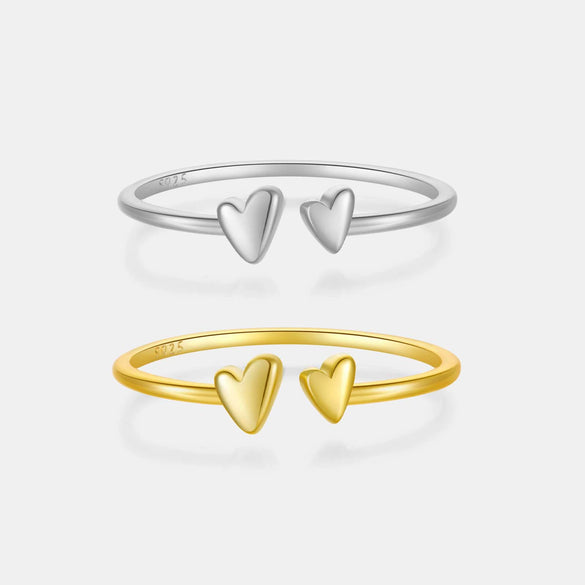 Wholesale S925 Silver Glossy Heartshaped Open Ring With Platinum Or 18K Gold Electroplating In Classic Cold Style For Women And Unisex