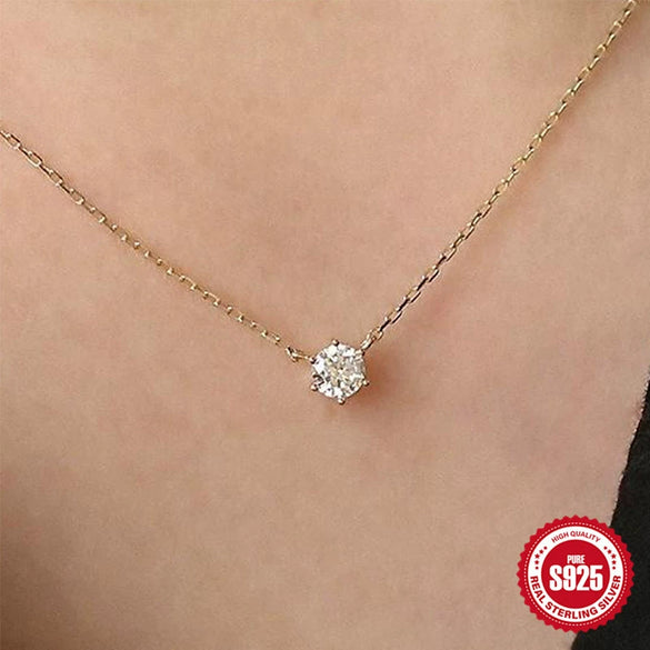 Wholesale S925 Silver Gold Plated Pendant Necklace With Single Diamond Six Claw Zircon Geometric Style And O Chain For Women