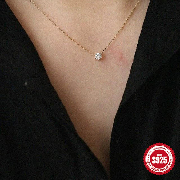 Wholesale S925 Silver Gold Plated Pendant Necklace With Single Diamond Six Claw Zircon Geometric Style And O Chain For Women