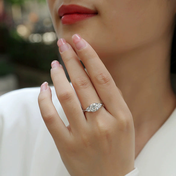 Wholesale S925 Silver Guardian Ring Set With Diamonds Geometric Style Moissanite For Women