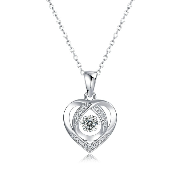 Wholesale S925 Silver Heart Shape Moissanite Pendant Necklace With Ball Chain And Electroplating