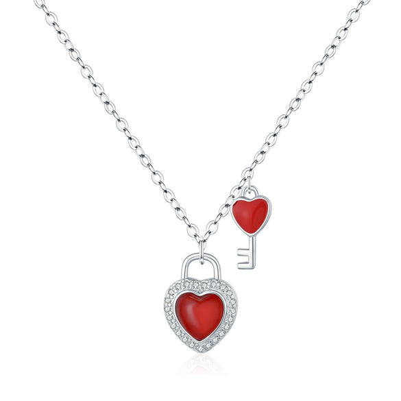 Wholesale S925 Silver Heart Shape Sweet Conscious Lock Pendant Necklace For Women Set With Diamonds