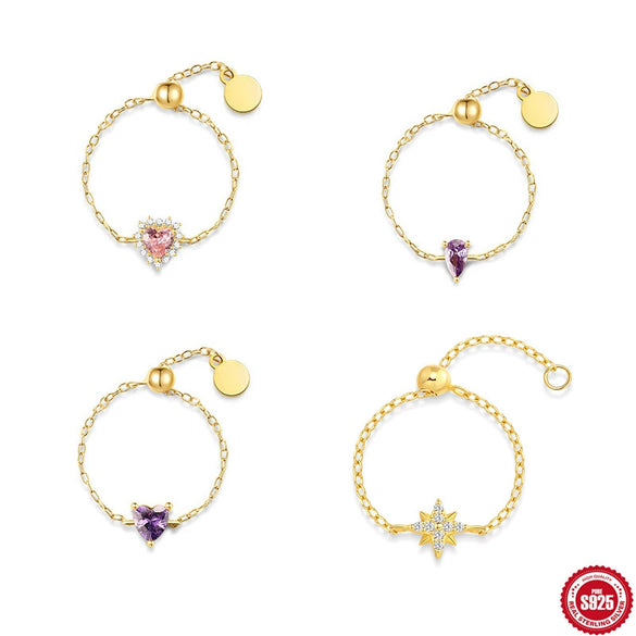 Wholesale S925 Silver Heart Shaped Fashion Niche Unique Pull Out Chain Ring With Electroplating
