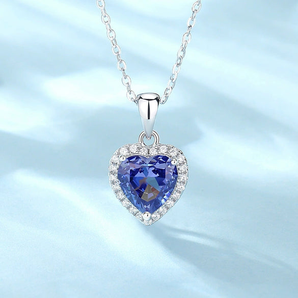 Wholesale S925 Silver Heartshaped Tan Sapphire Necklace With Full Diamond And Ice Flower Cut Simple Style For Women