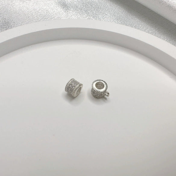 Wholesale S925 Silver Inlaid Zircon Round Perforated Spacer Loose Beads Handmade Diy Threeway Beads Pendant Connecting Ring