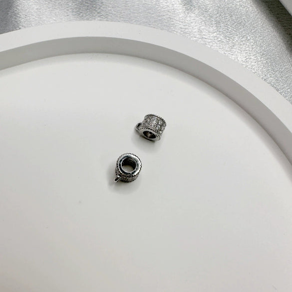 Wholesale S925 Silver Inlaid Zircon Round Perforated Spacer Loose Beads Handmade Diy Threeway Beads Pendant Connecting Ring