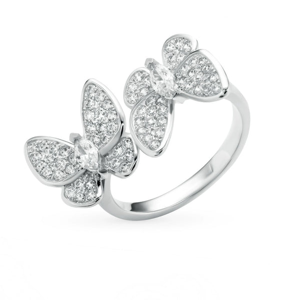Wholesale S925 Silver Jewelry Set With Retro Elegant Blue Butterfly Pattern Inlaid With Zircon Stud Earrings Ring And Necklace For Women