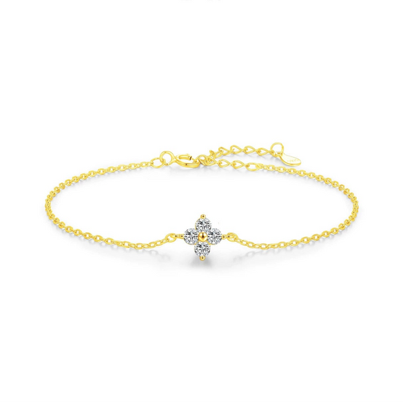 Wholesale S925 Silver Light Luxury Four Leaf Clover Flower Styled Full Diamond Bracelet For Women