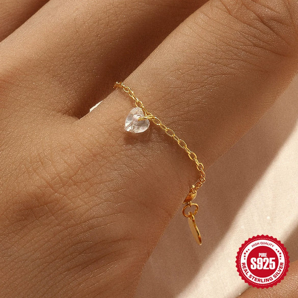Wholesale S925 Silver Light Luxury Inlaid Zircon Opening Ring With Adjustable Chain Electroplated Geometric Style For Women