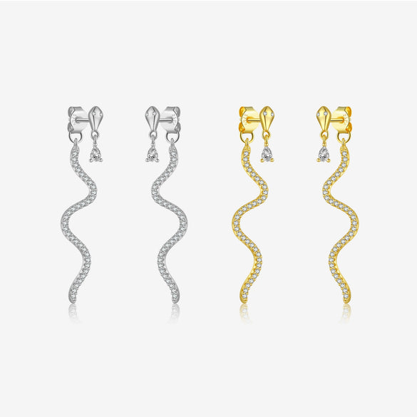 Wholesale S925 Silver Long Snake Full Diamond Earrings For Women Retro Cold Style With Platinum Or 18K Gold Electroplating