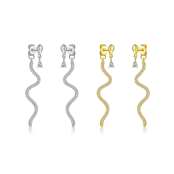 Wholesale S925 Silver Long Snake Full Diamond Earrings For Women Retro Cold Style With Platinum Or 18K Gold Electroplating