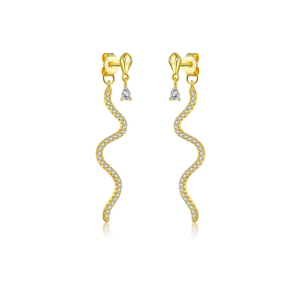 Wholesale S925 Silver Long Snake Full Diamond Earrings For Women Retro Cold Style With Platinum Or 18K Gold Electroplating