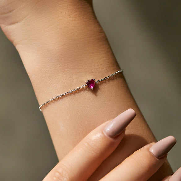 Wholesale S925 Silver Love Red Diamond Heart Shaped Bracelet For Women