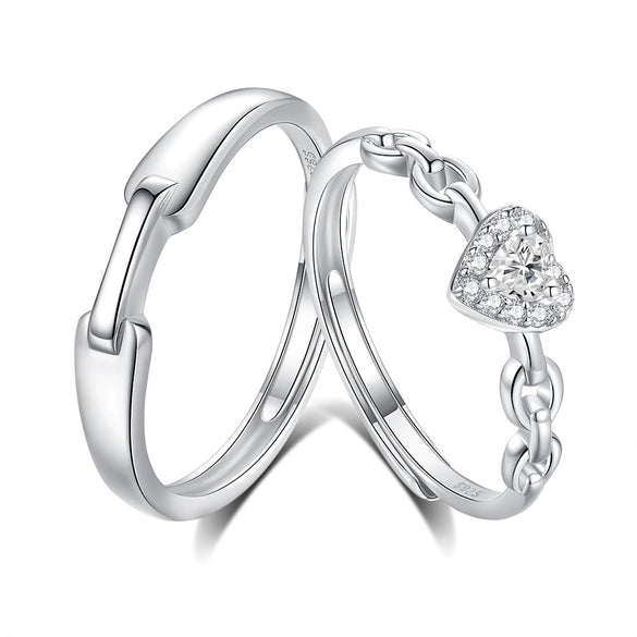 Wholesale S925 Silver Lovers Open Ring With Diamond And Heart Pattern For Men And Women