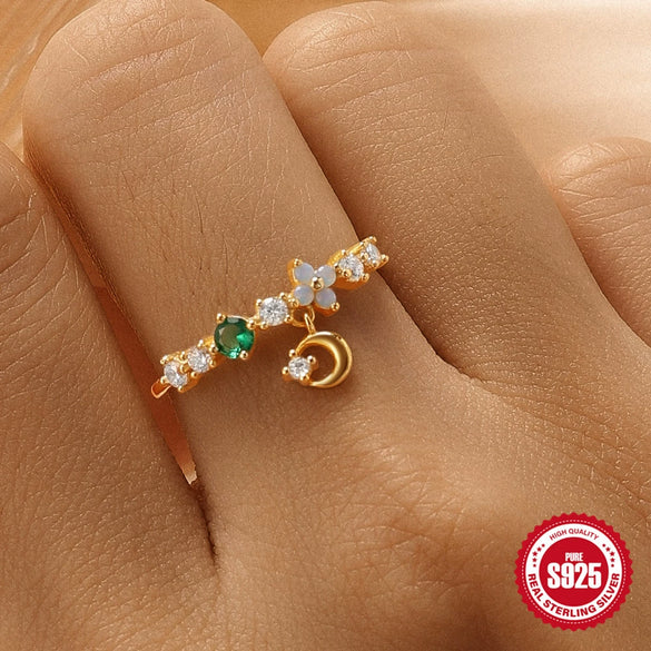 Wholesale S925 Silver Microset Crystal Zircon Flower Ring With Electroplating Treatment Geometric Design For Women