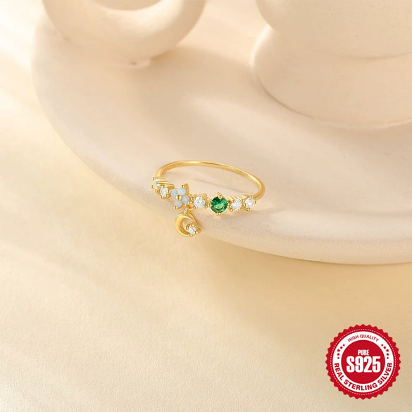 Wholesale S925 Silver Microset Crystal Zircon Flower Ring With Electroplating Treatment Geometric Design For Women