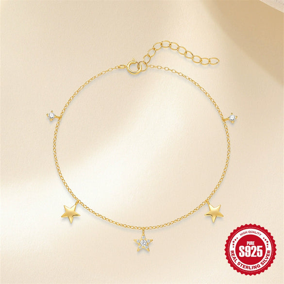 Wholesale S925 Silver Minimalist Star Five Pointed Star Multi Pendant Multi Layer Overlapping Women's Bracelet Jewelry With Electroplating