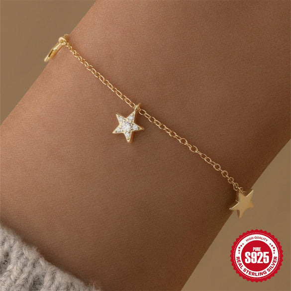 Wholesale S925 Silver Minimalist Star Five Pointed Star Multi Pendant Multi Layer Overlapping Women's Bracelet Jewelry With Electroplating