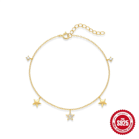 Wholesale S925 Silver Minimalist Star Five Pointed Star Multi Pendant Multi Layer Overlapping Women's Bracelet Jewelry With Electroplating