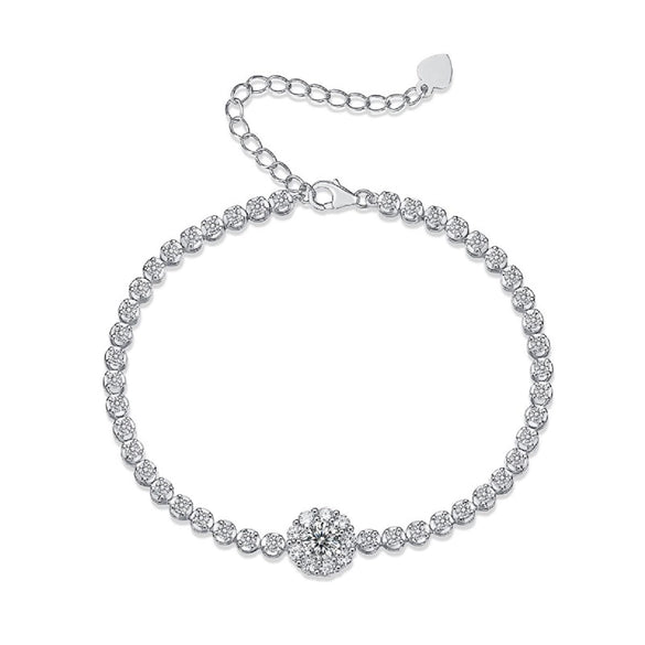 Wholesale S925 Silver Moissanite Geometric Flower Inlay Fashion Women's Bracelet