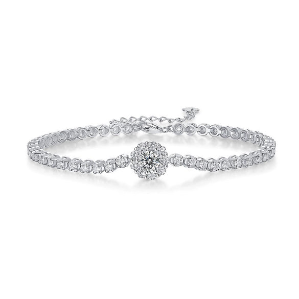 Wholesale S925 Silver Moissanite Geometric Flower Inlay Fashion Women's Bracelet