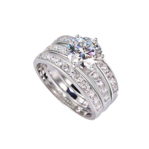 Wholesale S925 Silver Moissanite Geometric Stacked Ring With Electroplating