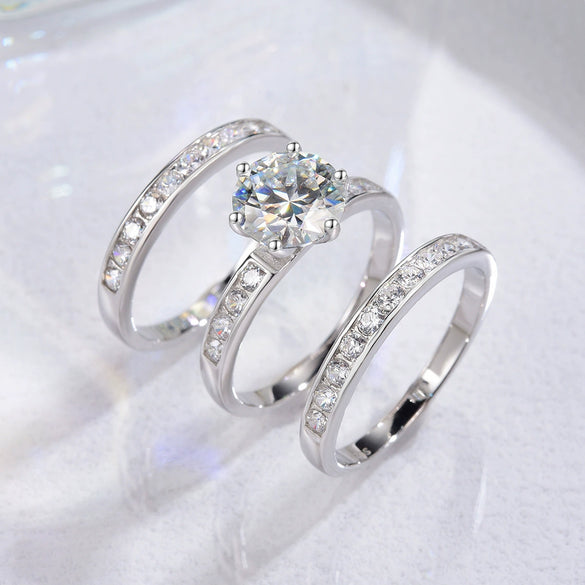 Wholesale S925 Silver Moissanite Geometric Stacked Ring With Electroplating