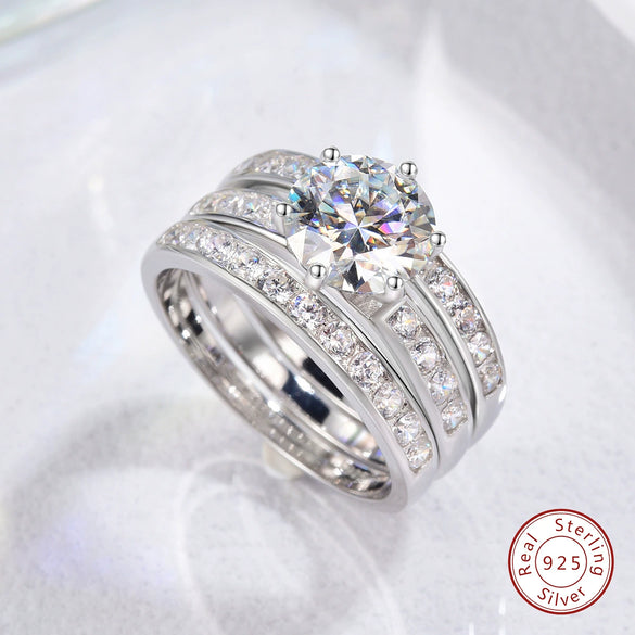 Wholesale S925 Silver Moissanite Geometric Stacked Ring With Electroplating