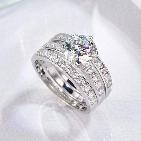 Wholesale S925 Silver Moissanite Geometric Stacked Ring With Electroplating