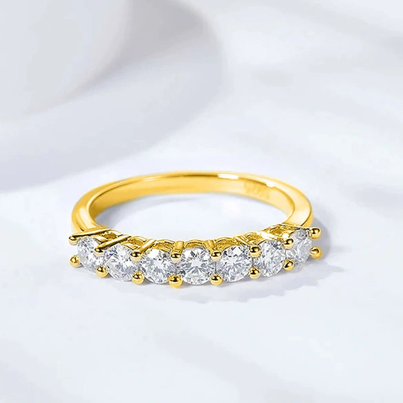 Wholesale S925 Silver Moissanite Ring With Geometric Seven Star Row Design Electroplated For Women