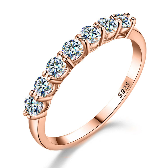 Wholesale S925 Silver Moissanite Ring With Geometric Seven Star Row Design Electroplated For Women