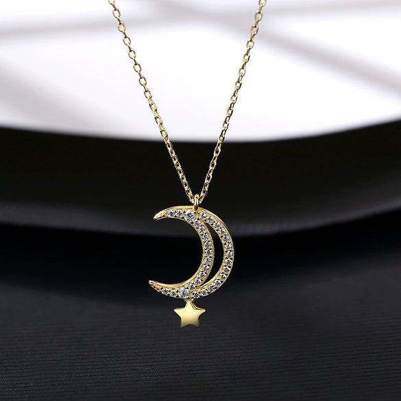 Wholesale S925 Silver Moon Joker Meniscus Star Clavicle Necklace For Women With Electroplating Treatment