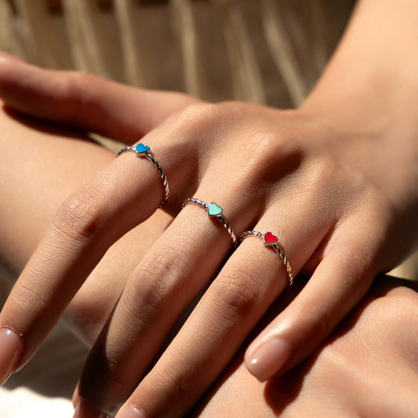 Wholesale S925 Silver Multicolor Enamel Heartshaped Ring For Women