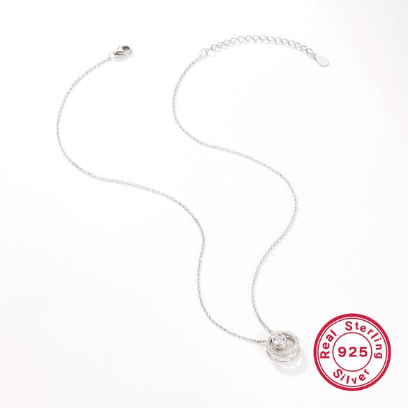 Wholesale S925 Silver Necklace Circle Set With Zircon Geometric Light Luxury Highend Clavicle Chain Electroplated For Women