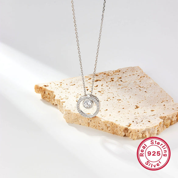 Wholesale S925 Silver Necklace Circle Set With Zircon Geometric Light Luxury Highend Clavicle Chain Electroplated For Women