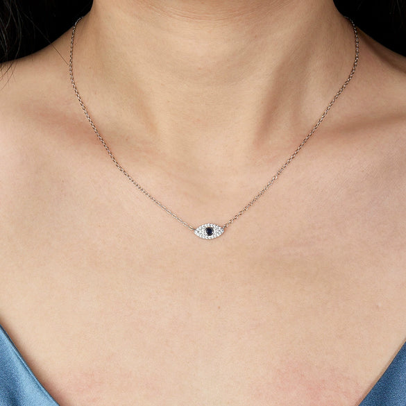 Wholesale S925 Silver Necklace With Devil's Eye Blue Eyes Design Simple Collarbone Chain Light Luxury Zircon Inlay Geometric Pattern