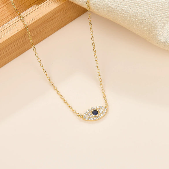 Wholesale S925 Silver Necklace With Devil's Eye Blue Eyes Design Simple Collarbone Chain Light Luxury Zircon Inlay Geometric Pattern