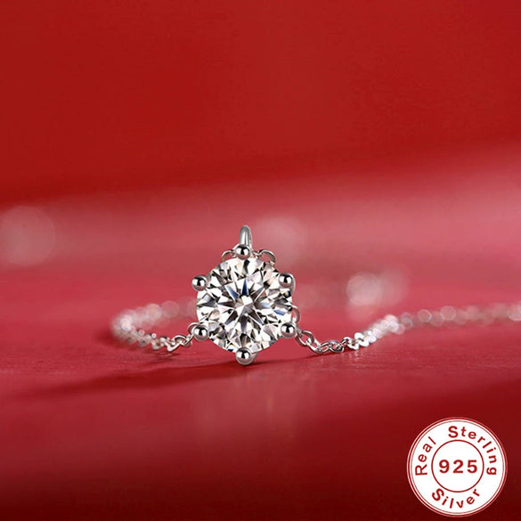 Wholesale S925 Silver Necklace With Moissanite Inlaid Pendant Simple Six Claw Small Fresh Style O Chain Electroplated Flower Patterned