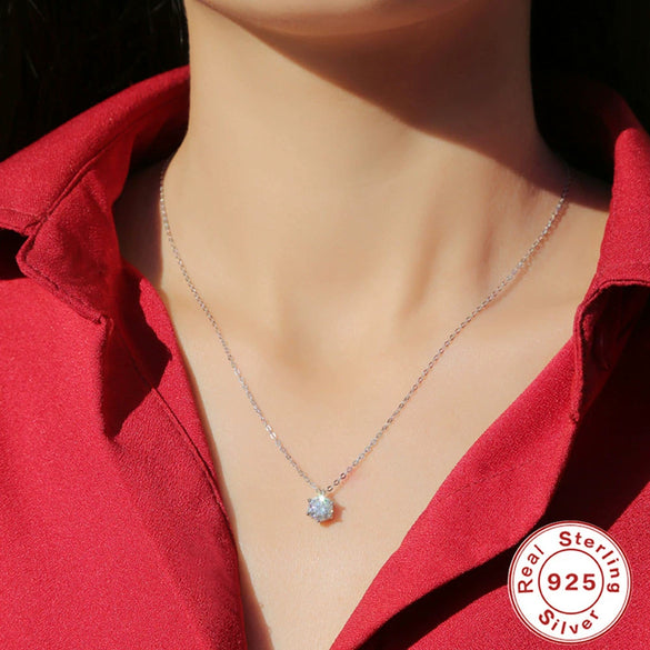 Wholesale S925 Silver Necklace With Moissanite Inlaid Pendant Simple Six Claw Small Fresh Style O Chain Electroplated Flower Patterned