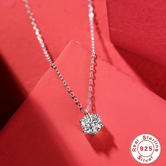 Wholesale S925 Silver Necklace With Moissanite Inlaid Pendant Simple Six Claw Small Fresh Style O Chain Electroplated Flower Patterned