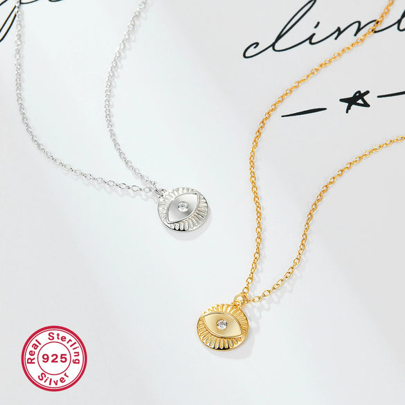 Wholesale S925 Silver Necklace With Retro Simple High End Chain And Devil's Eye Diamond Pendant For Women Electroplated