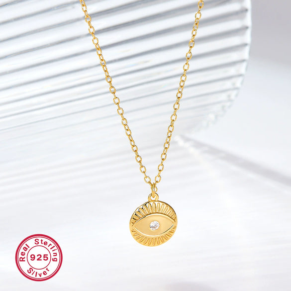 Wholesale S925 Silver Necklace With Retro Simple High End Chain And Devil's Eye Diamond Pendant For Women Electroplated