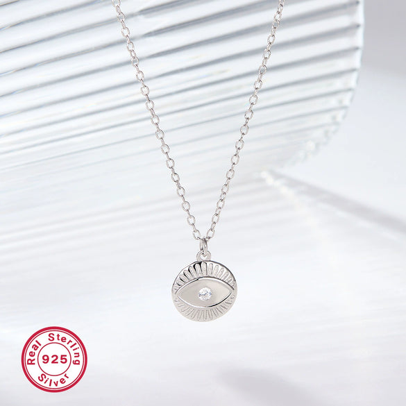 Wholesale S925 Silver Necklace With Retro Simple High End Chain And Devil's Eye Diamond Pendant For Women Electroplated