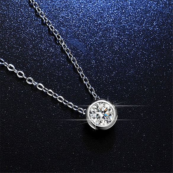 Wholesale S925 Silver Necklace With Rose Gold Electroplated Bubble Pendant Inlaid With Moissanite Geometric Style