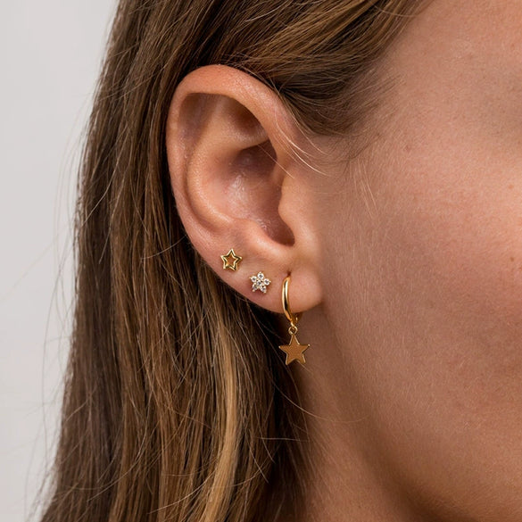 Wholesale S925 Silver Needle And Copper Earrings With Geometric Star Pattern Electroplated For Women Simple Minimalist Style