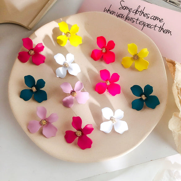 Wholesale S925 Silver Needle Multicolor Flower Ear Studs Alloy Electroplated Fashion Jewelry