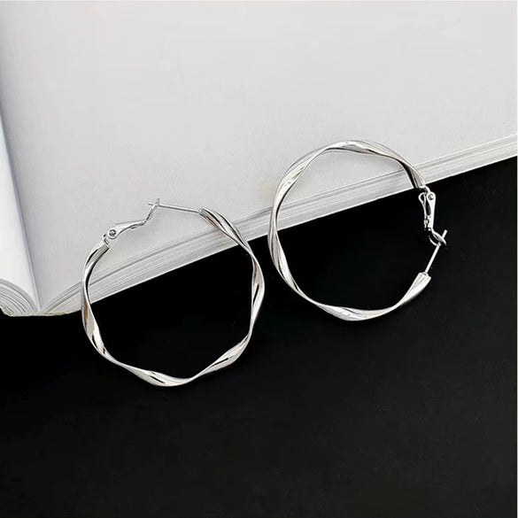 Wholesale S925 Silver Needle Twisted Hoop Earrings Alloy Geometric Electroplated For Women