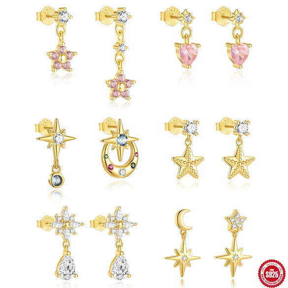 Wholesale S925 Silver Niche Design Powder Zirconium Five Petal Flower Geometric Pattern Elegant All Match Women's Earrings