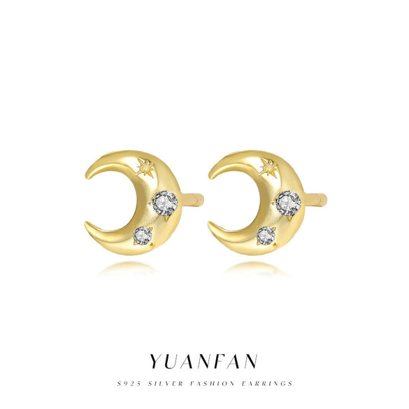 Wholesale S925 Silver Niche Geometric Crescent Stud Earrings For Women With Electroplating